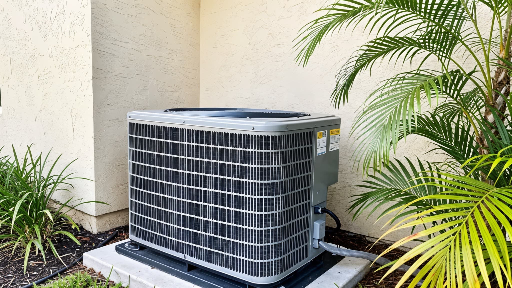 Technician servicing an outdoor air conditioner